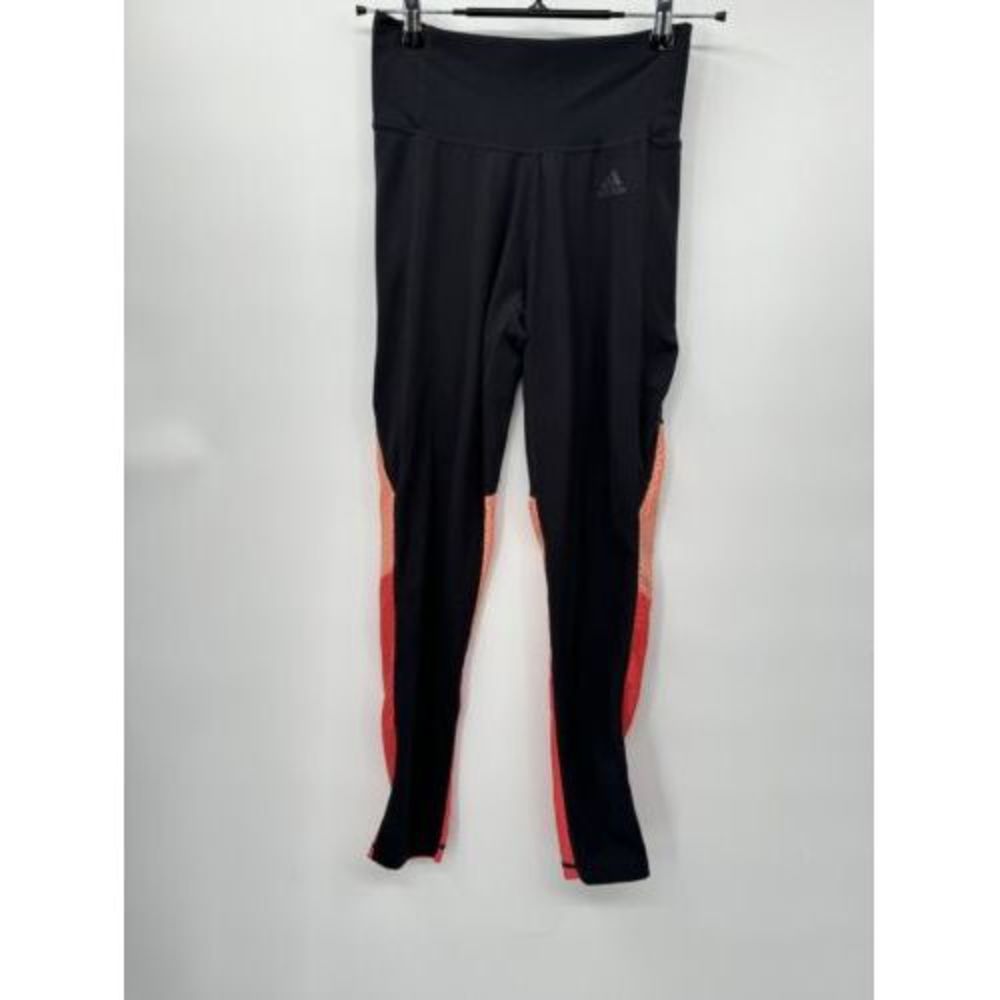 Adidas Small Leggings Womens Black Coral Red Perforated‎ High Rise Active
